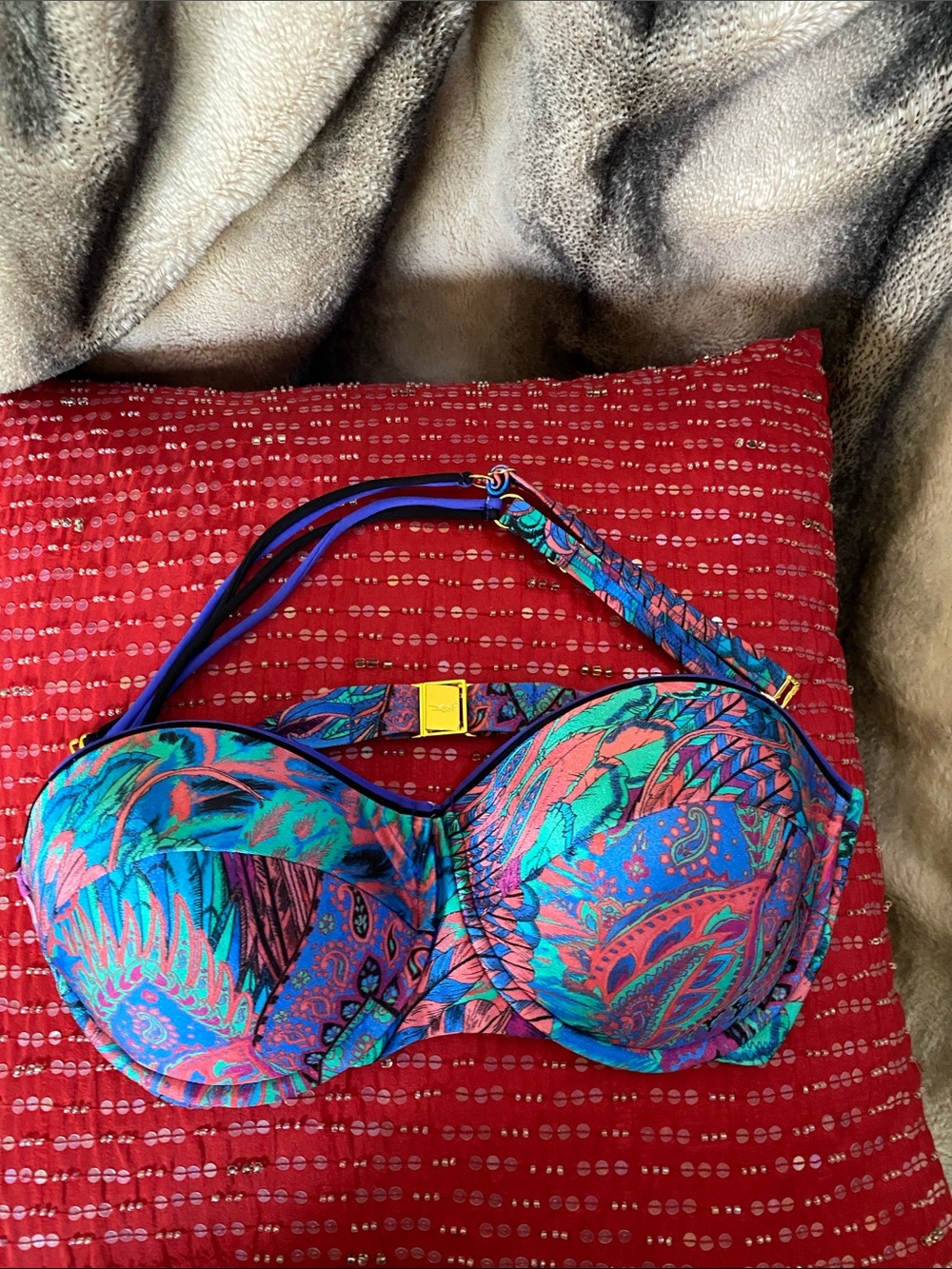 Gottex Underwire Bikini Top Gold Logo Hardware